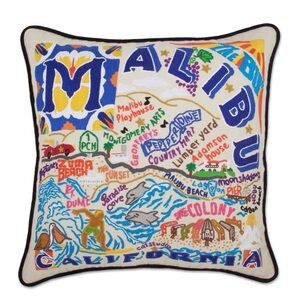 CATSTUDIO MALIBU 100% ORGANIC COTTON HAND EMBROIDERED THROW ACCENT PILLOW